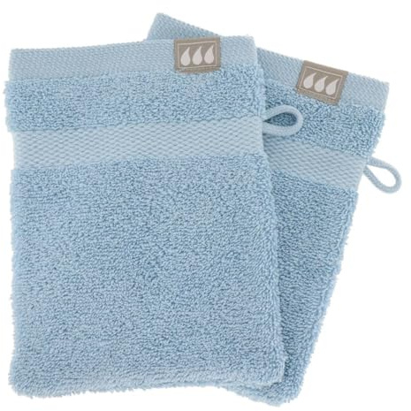 Tendance - Set de 2 Gants de Toilette 15x21 cm 100% Coton - Bleu Clair - Salle de Bain - Linge de Bain