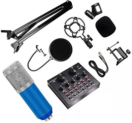 Msuiiixcccc 800 Studio Microphone Kits With Filter V8 Sound Card Condenser Microphone Bundle Record Ktv Karaoke Smartphone Microphone (Color : Blue)