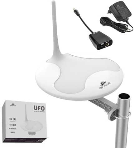 Spacetronik 4K DVB-T2 Antenne Außen Aktiv mit Verstärker | 360° Rundstrahlantenne, Wetterfest, LTE/5G Filter, Full HD & 4K Ultra HD, Magnetfuß & Masthalterung, DAB+ Radio