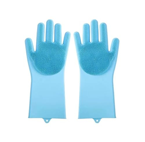 RPXHZLKTM Reinigungshandschuhe Gummihandschuhe Wiederverwendbare Geschirrspülhandschuhe Silikon Haushaltsschwamm Wäscher Tragbare Küche(Blue)