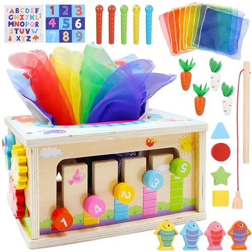 Druuzyl Montessori Spielzeug ab 1 2 3 Jahr Lernspielzeug, Motorikspiel, Karotten Steckspiel Holz, Junge Mädchen Holzspielzeug Kinderspielzeug