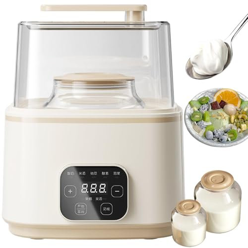 Automatic Yogurt Maker with LCD Display, Electric Yogurt Makers with 2L & 1L Double Glass Liner, 7 Function Menu+ Constant Temperature, Ultimate Yogurt Maker for Homemade Yogurt