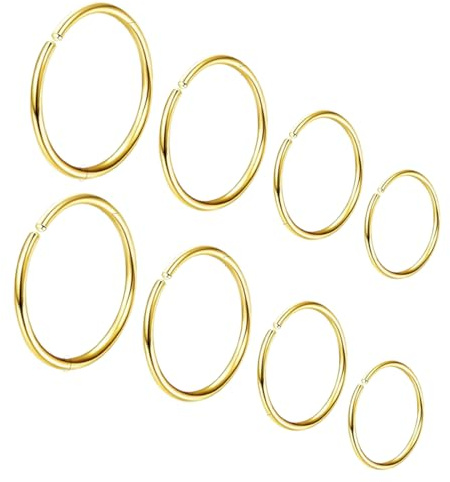 COYUN 8 Stück 316L Edelstahl Nasenpiercing Ring Helix Piercing Hypoallergen 16G Nasenringe Conch Septum Tragus Ohr Piercings für Damen Herren 6mm/8mm/10mm/12mm,Gold