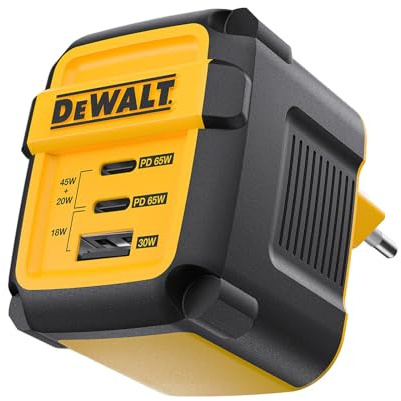 DEWALT Heavy Duty 3 porte Dual USB C blocco di ricarica, spina EU USB C, alimentatore di rete GaN (65 W) PPS veloce e compatto pieghevole per MacBook Pro/Air, iPad Pro, Galaxy S23, Dell XPS 13, Note