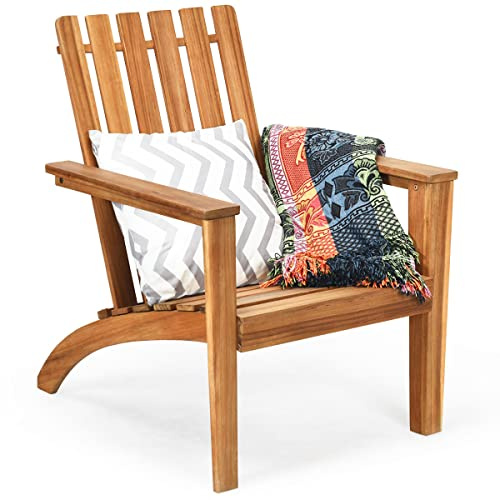 COSTWAY Chaise Adirondack en Bois d’Acacia, Chaise Exterieur Jardin avec Accoudoir Ergonomique, Fauteuil Exterieur pour Balcon Piscine Terrasse, Charge 160 kg, 73 x 69 x 85 cm, Naturel