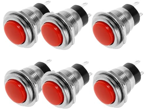 Cabilock 6 Pezzi Interruttore a Pulsante Momentaneo Tondo Piccolo a 2 Pin Senza Linea, Interruttore Elettrico Auto-reset in Lega Di Zinco e Pp, Per Scooter Elettrici, Camion e Piccoli Elettrodomestici