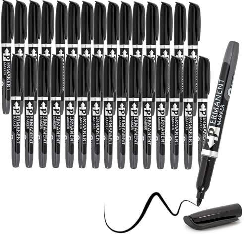 Permanent Marker Pens, 30 Packs Fine Point Black Marker Pens Set, Warterproof Fade-resistant Quick Drying Markers Work on Wood, Stone, Metal, Plastic and Glass for Doodling, Colouring, Marking