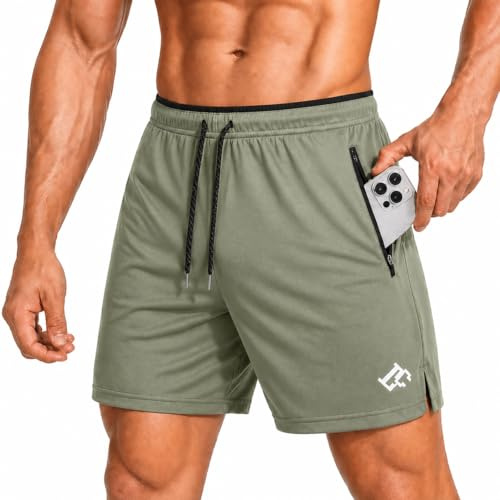 LORSPORTCH Pantalones Cortos de Gimnasio para Hombre Correr Deportivos Bolsillos con Cremallera