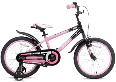 ACEGER Simon Kids Bike for Boys Girls Toddlers, Unisex for Aged 3-13 Years, 12 14 16 18 Inch Children Bicycle with Training Wheels, 20 Inch Bike with Kickstand (Pink)