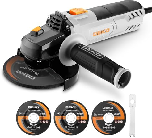 DEKOPRO Meuleuse d'Angle 900W: Ø 125mm Meuleuse d'Angle Électrique Disqueuse Compris 3 Disques, avec Poignée Auxiliaire, Capot de Protection, Écrou de Serrage, Clé à Ergots, pour Meulage, Tronçonnage