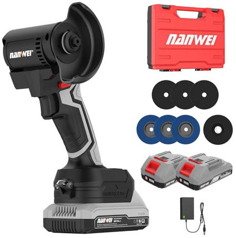 NANWEI 3-Zoll-Akku-Winkelschleifer für Makita 18V-Akku, Akku Flex kompakter und leichter Schleifer,15.000 U/min für Trennscheiben, Lamellenscheiben zum Schneiden und Schleifen (76mm MIT 2 BATTERIE)