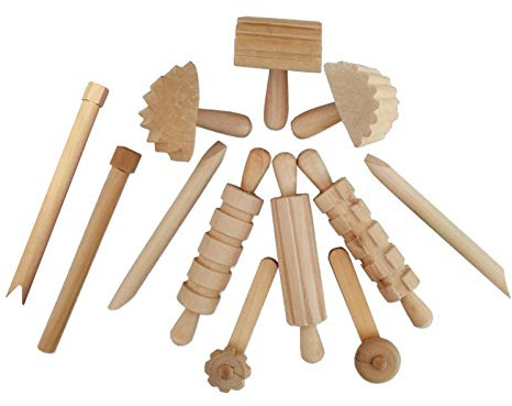 SKKWJEGE Kids Wooden Art Clay Doughs Tools Toy Roller Pin Molds DIY Handmade 12 Pieces/set
