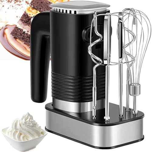 Batidora eléctrica de mano, batidora de mano de 800 W para hornear, 5 velocidades ajustables, mezclador de alimentos de cocina con 5 accesorios (batidores, ganchos de masa, batidores) para crema