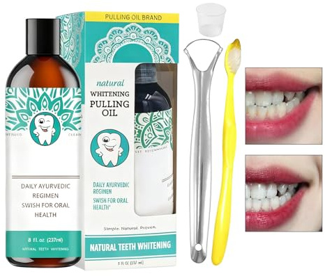 Kokosöl Mundspülung - 237ml Oil Pulling Set, Alkoholfrei Natürliche Zahnaufhellung | Frischer Mit Zungenschaber & Zahnbürste | Für Tägliche Mundpflege, Gesunde Zähne & Zahnfleisch