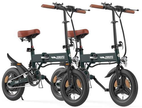 ESKUTE E Bike Herren F200, 14 Zoll Klapprad Elektrofahrrad, 36V 7.8Ah Akku Lange Reichweite bis 50KM, Mini Faltbike, Leichtes E-Bike für Städtische Pendler, Dunkelgrün x 2