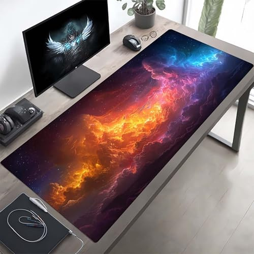 Gaming Mauspad 120 x 60cm Gaming Mousepad XXL Abstrakt Gelb Mauspad Schreibtischauflage, Genähte Kanten Mausmat, rutschfeste Gummibasis, Schreibtisch Schutz für Home Büro, Geschenke PjY10828 8-V