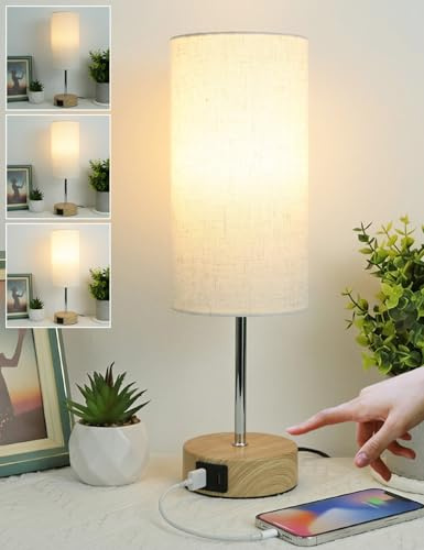 MILLUXXi Bedside Lamps, Touch Lamps Bedside with Dual USB Charging Port