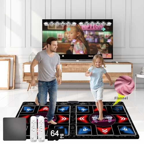 Tappeto da Ballo HDMI Doppio per Bambini e Adulti, 64GB con 899 Giochi e 650 Brani, Fitness Dance Mat Wireless con Modalità MV/3D/Cartoon, Morbido Tessuto in Flanella Premium, Regalo Divertimento