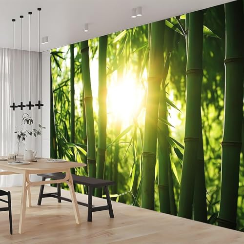 Carta da Parati Foresta Di Bambù 250x175 cm Fotomurale da Parete Piante Verdi Carta Parati Adesiva Muro 3D Poster Giganti da Parete Camera da Letto Soggiorno B-0606