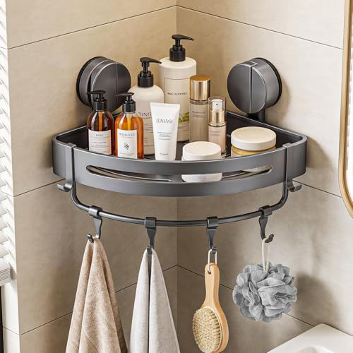 Fentar Portasapone Doccia a Ventosa Senza Forare, Portaoggetti Doccia con Ventosa in Alluminio, Portata 20kg, Antiruggine, Design Scolante, Porta Oggetti Bagno per Sapone Bagnoschiuma Shampoo