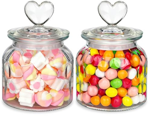 Artlyfe 2 Stück Bonbonglas mit Deckel, Herzform Bonboniere, 650 ml | Luftdicht, Transparent, Für Hochzeit, Candy Bar, Küche, Zur Aufbewahrung von Keksen, Pralinen und Bonbons