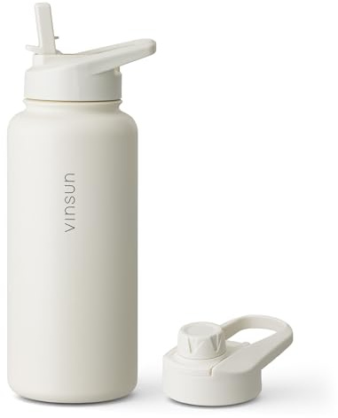 Vinsun Borraccia Termica 1 Litro - senza Perdite, senza BPA, Riutilizzabile | Borraccia con Cannuccia in Acciaio Inox - Bottiglia Termica per Viaggio