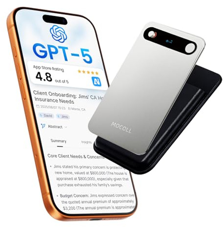 Mocoll registratore vocale con Memoria 64GB, registratore vocale ai con Custodia, Trascrizione Oltre 120 Lingue, Controllo App, registratore vocale professionale per Riunioni, LChiamate, Interviste