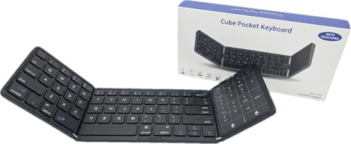Generico Cube Pocket Keyboard - Tastiera Bluetooth Pieghevole con Touchpad, Layout Tri-fold per Tablet, Smartphone e PC, Ricaricabile, Nero