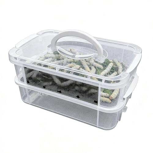 de Alimentación para Gusano de la harina - Hábitat de Cría Transparente con Malla Fina | Contenedor para Granja de,para Reptiles, Aves, Lagartos, Tortugas y Más