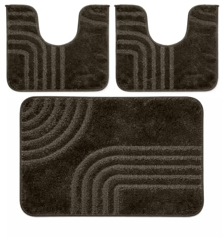 PARAMAISON Set Tappeti Bagno 3 Pezzi Antiscivolo in Polipropilene, 2 Tappeti WC 37,5x45 + 1 Tappetino 45x75 cm, Morbidi e Resistenti, Facili da Pulire, Made in Italy | Marrone