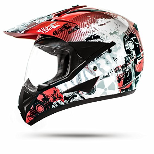 ATO GS War Rot Crosshelm mit Visier für Quad ATV Enduro Motorradhelm ECE 2205 Größe: L 59-60cm
