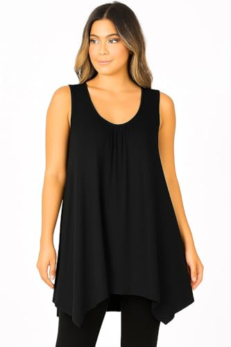 Candid Styles Ladies Summer Tops Womens Sleeveless Hanky Hem Vest Top Tunic Ladies Blouse Loose Fit Flared Swing Dress Plus Size
