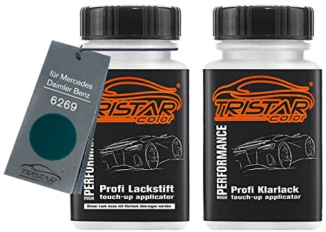 TRISTARcolor Autolack Lackstift Set für Mercedes/Daimler Benz 6269 Turmalingrün Metallic/Avantgarde-Grün Perl Basislack Klarlack je 50ml