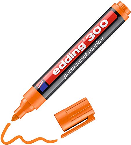edding 300 Permanentmarker - orange - 1 Stift - Rundspitze 1,5-3 mm - wasserfest, schnell-trocknend - wischfest - für Karton, Kunststoff, Glas, Holz, Metall, Glas