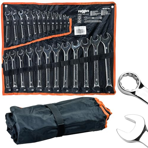REXXER Ring-Maulschlüsselsatz 25-teilig, 6-32 mm, Rolltasche | 25-teilig, 6–32 mm, CRV-Stahl, mit Rolltasche, metrisch, für Werkstatt, KFZ und Montage