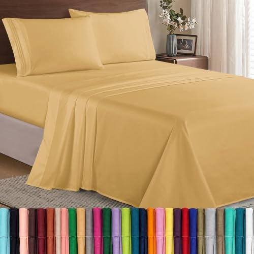 Elegant Comfort Juego de sábanas de lujo suave de 1500 hilos, calidad egipcia, 3 piezas, resistente a las arrugas y a la decoloración, bolsillo profundo, Microfibra, Camello-oro, Matrimonio doble