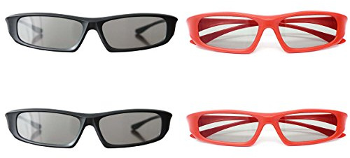 Ultra 2 Pairs of Black and 2 Red Adults Passive 3D Glasses for TV Men Women Polarized Wraparound For Use with RealD Movies Cinemas TVs and Projectors 3D Cinema Glasses Movie Glasses 3D Glasses Cinema