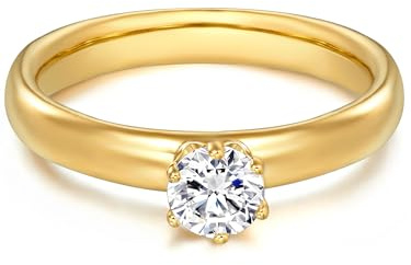 Trilani Damen Verlobungsring aus 925/- Sterling Silber gelbvergoldet mit Zirkonia im Brillantschliff - Solitärring Antragsring Trauring Gelbgold