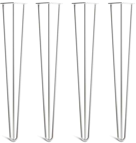 The Hairpin Leg Co. 4X Haarnadel-Tischbeine: Doppel-Schweiß Stahl, Schrauben, Anleitung, Schutzfüße. Klassischer 10mm 3 Stangen Stil. 71cm Chrom
