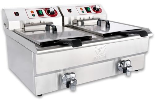 Beeketal 'BWF-162' Profi Gastronomie Doppel Kaltzonen Fritteuse (2 x 16l Volumen für max. 2 x 11l Öl) Edelstahl Gastro Imbiss Friteuse mit Doppelheizspirale und Fettablaufhahn - 400V Starkstrom