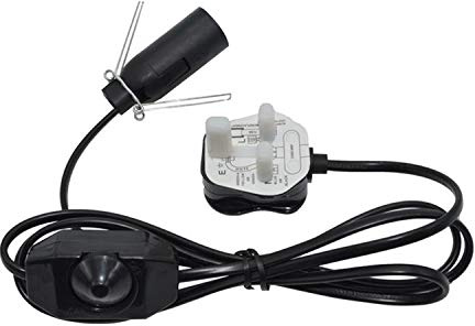Himalaya-Salz-Lampenkabel mit Dimmschalter, E14 SES, schwarz, UK-Stecker, Lampenfassung mit Federklemmen für Salz-Schreibtischlampen (schwarz)
