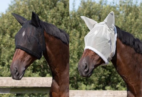 netproshop Fliegenmaske mit Ohren tragbar ohne Halfter Shetty, Pony, Fohlen Pony/Cob/Full, Groesse:Shetty, Farbe:Grau