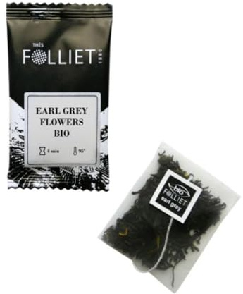 CAFÉS FOLLIET - Thé Noir Bio - Earl Grey Flowers - Bergamote & Bleuet - Tonifiant & Anti-stress - Sachets d'origine végétale - 24 Sachets