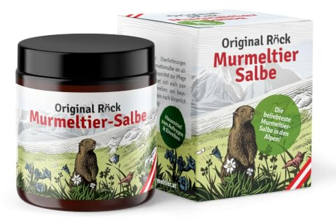 Pomata per marmotta originale Röck – l'unguento per marmotta più popolare nelle Alpi. Con formula migliorata e percentuale di olio di marmotta doppio
