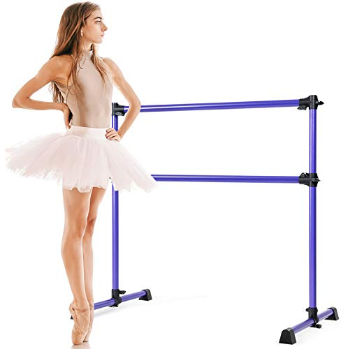 GOPLUS Double Barre de Danse Classique, Barre Inférieure Hauteur Réglable 7-112 CM et Amovible, pour Ballet, Gymnastique, Streching, Charge Max 50KG, 123 x 71 x 119 CM (Violet)