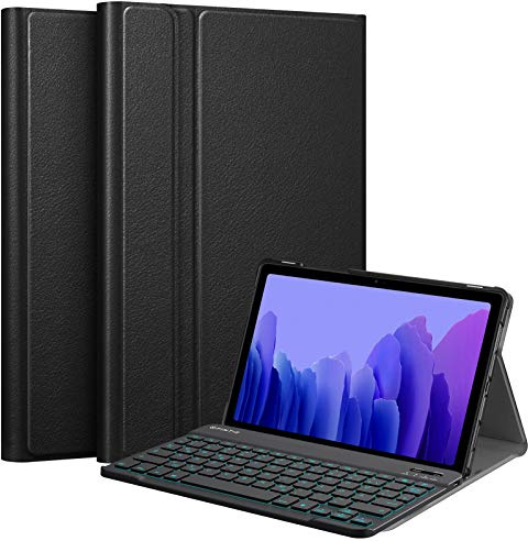 FINTIE Beleuchtete Tastatur Hülle für Samsung Galaxy Tab A7 10.4 2022/2020 | Magnetisch Abnehmbare Deutsches Bluetooth Tastatur mit Hintergrundbeleuchtung, Verstellbarer Ständer, Schwarz