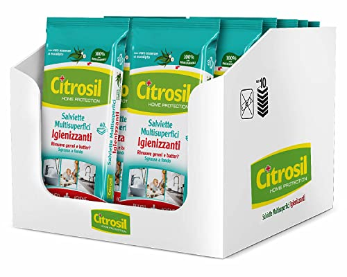Citrosil Home Protection - Salviette Multisuperfici Igienizzanti, Rimuovono Sporco, Germi e Batteri, con Vere essenze di Eucalipto, 40 Panni x 12 Confezioni