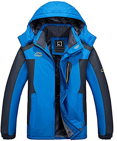 R RUNVEL Men's Waterproof Fleece Jackets Winter Warm Windproof Outdoor Ski Coats with Detachable Hood