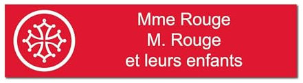 Plaque gravée pour nom et numéro boîte aux lettres Croix Occitane autocollante 10x2,5cm personnalisée 1 à 3 lignes Rouge