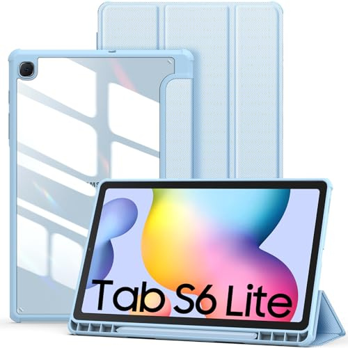 DUZZONA Funda para Samsung Galaxy Tab S6 Lite 10.4'' 2024/2020/2020, Funda Trasera Transparente con Soporte Incorporado para S Pen, Azul Claro